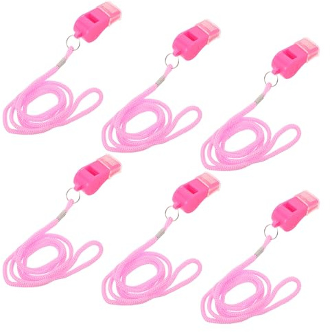 Mipcase Lot de 6 Sifflets Roses en Plastique avec Cordon et Embout Buccal Sifflets Puissants 120 décibels pour Entraîneurs Arbitres et Sauveteurs Accessoires Sportifs pour Événements