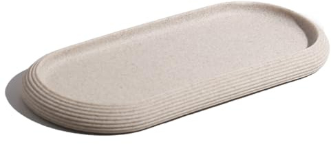 Blissilk Bandeja Decorativa Ovalada de Resina Texturizada Mate 26 x 11 x 2,3 cm Bandejas Decorativas Minimalistas para Baño Bandeja Baño para Perfumes y Joyas Bandeja Llaves y Vaciabolsillos - Beige