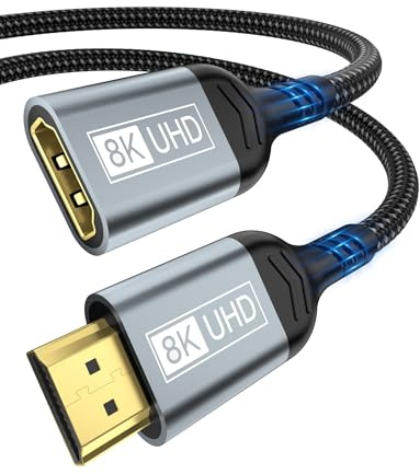 familaha HDMI-förlängningskabel 0,5 m kabel, HDMI 2.1 hane till hona, HDMI-förlängningskabel 8K @ 60Hz 4K @ 144Hz 48 Gbps UHD, eARC HDCP 2.3, kompatibel med Roku Xbox PS5, PS4, HDTV Laptop