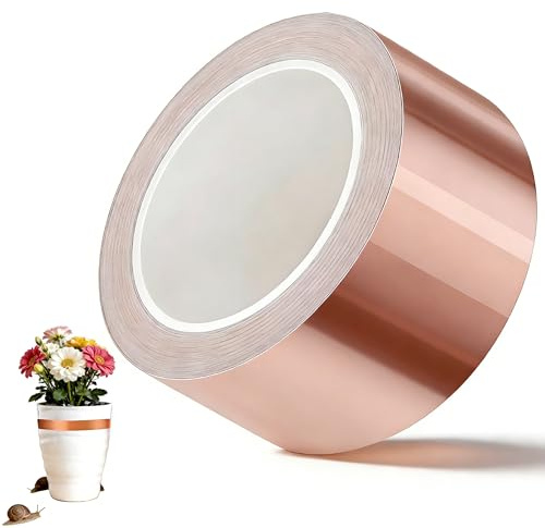 HuaCommerce Cinta de cobre contra caracoles, 50 mm x 20 m, resistente valla de caracol para bancal y jardín, lámina de cobre autoadhesiva como eficaz repelente de caracoles, ideal también como cinta