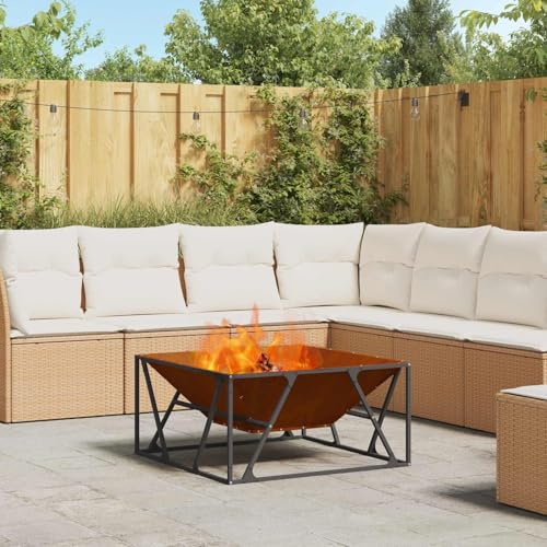 Mangloder Brasero marrón 80 x 80 x 40 cm de acero resistente a la intemperie para jardín y terraza, independiente, duradero, exterior, calefacción, calor, llama, fuego de jardín para noches sociales