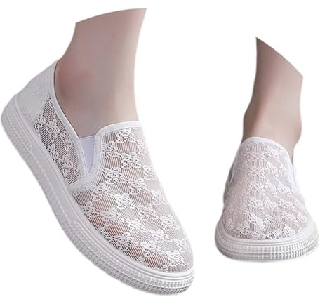 Chaussures d'été pour femme - Chaussures dirndl blanches - Baskets pour femme - Baskets blanches - Baskets traditionnelles en dentelle - Élégantes - Chaussures en tissu - Avec chaussures