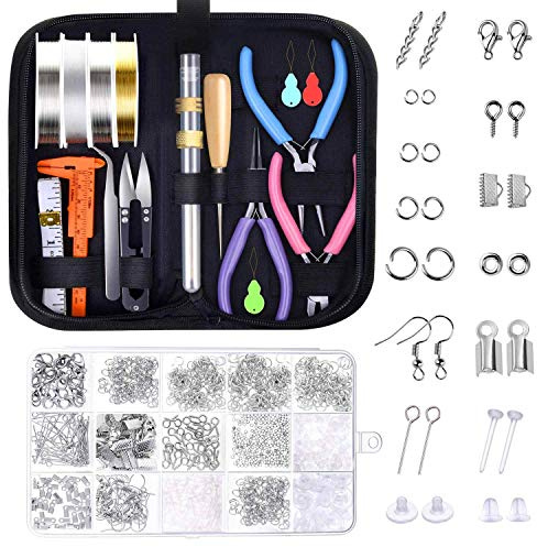 Anezus Jewelry Making Tools Kit - Wire Wrapping Kit with Beading Needles, Pliers, Elastic String and Earring Findings for Jewelry Repair