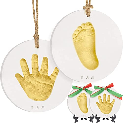 Handabdruck und Fußabdruck Baby Gipsabdruck Set - Personalisierte Baby Fussabdruck Set, Pfotenabdruck Set Hund, Baby Geschenk, Neugeborenen Geschenk (Gold Paint)