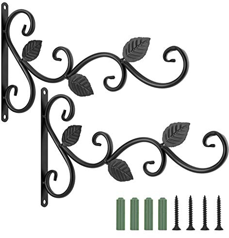 Lewondr Support à Crochet Mural en Fer pour Pot de Fleurs, [2 PCS] Suspension Plante Fixation Murale en Forme d'Oiseau pour Panier Lanterne, Décoration de Jardin Balcon Extérieur 12'' - Vernis Noir