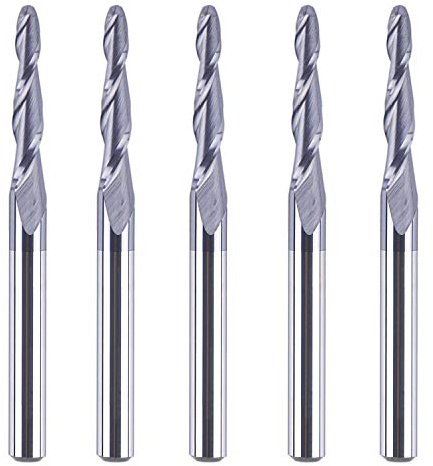 SpeTool 5Pc/Pack 1.0mm Cutting Radius(2.0mm Diameter) Tapered Ball Nose End Mill 1/8 Shank Radius with TiAlN Coated CNC Router Bit for 3D&2D Woodwork Tools