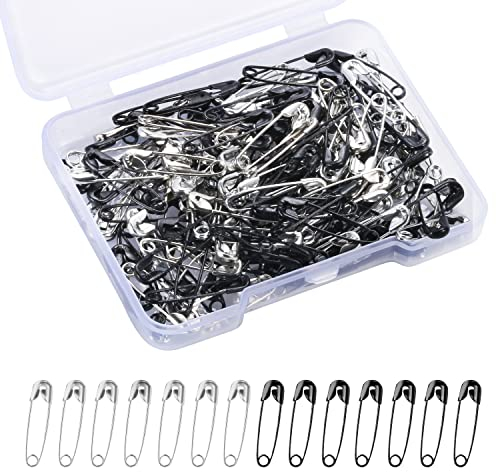 19 mm Sicherheitsnadeln, 150 Stück Metall Mini Sicherheitsnadeln Safety Pins für Kleidung Anhänger Hijab Handwerk Quilten Kleid Charms Schmuckherstellung (Silber, Schwarz)