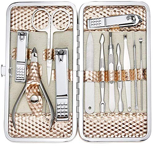 ZIZZON Set per manicure e pedicure, kit per manicure professionale, kit per toelettatura, strumenti per la cura delle unghie con custodia da viaggio (oro rosa)
