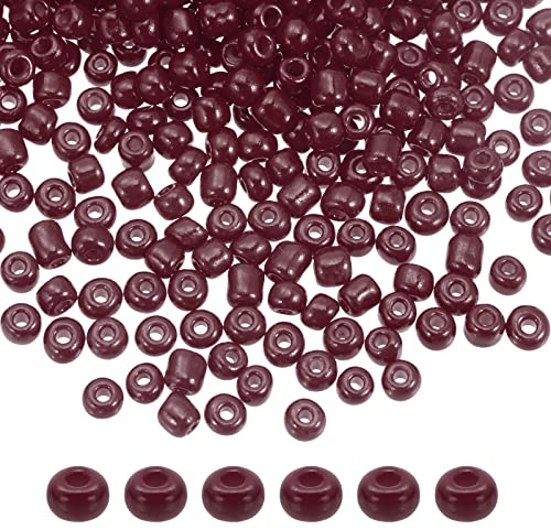sourcing map 2000Pcs Small Glass Beads 6/0 4mm Loose Tiny Round Small Beads for Bracelet Earring Rings Jewelry Making, Burgundy Red