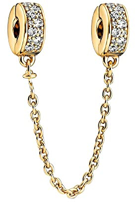 BEEUVIP Damen Vergoldete Sicherheitskette Clip Charm Anhänger für Armband 925 Sterling Silber Geburtsstein Charms Beads passend für Armband