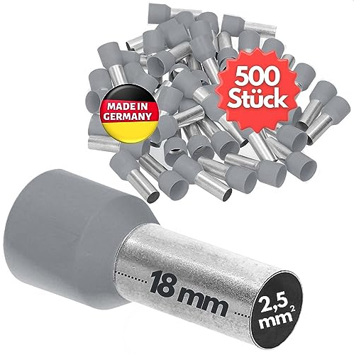 Kalitec 500x AE2518GR Trådhylsor Isolerade 2,5 mm² 18 mm - Ändhylsa Grå | UL-certifierad ändhylsa AWG 14 i förtent koppar för tillförlitlig elinstallation och pressning i trånga utrymmen