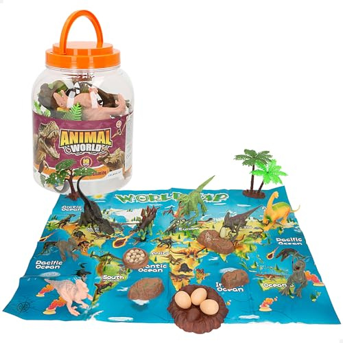 ColorBaby Animal World - Cubo Dinosaurios, 19 Piezas, Incluye Mapa del Mundo en inglés, Animalitos Juguete, Figura Dinosaurio Miniatura, Diversión y Aprendizaje (47190)