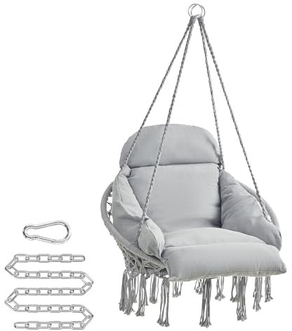 SONGMICS Hängesessel, Hängeschaukel, Hängestuhl, Dickes Kissen, skandinavischer Stil, für Wohnzimmer, Terrasse, Garten, Balkon, bis 120 kg belastbar, Zubehör inklusive, Taubengrau GDC042G11V3
