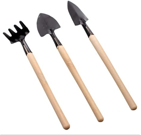 JNHGSHUAISDF Attrezzi da Giardino Attrezzi da Giardinaggio 3 Pezzi Mini attrezzo da Giardinaggio Portatile Testa in Metallo Pala Rastrello Vanga Set di Attrezzi da Giardino for Piante Giardino