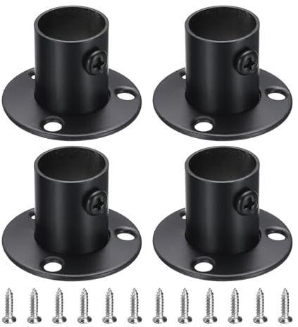 QUARKZMAN 4 Piezas Soportes de Barra de Armario de Acero Inoxidable, Soporte de 3/4 de Pulgada de Diámetro para Tubo de Armario, Soportes de Extremo con Bridas Y Tornillos Negros