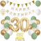30. Geburtstag Dekoration Salbeigrüne, Grün Gold Luftballon Deko 30. Geburtstag mit Zahl 30 Folienballon, Happy Birthday Banner, Tortendeko für 30. Happy Birthday Deko Frau Mann