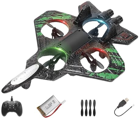 EHJRE Remote-controlled Airplane, RC Airplane, Waterproof, for Children And Adults, Roll, Anti-collision with Light Fighter Jet Model, RC Glider, green