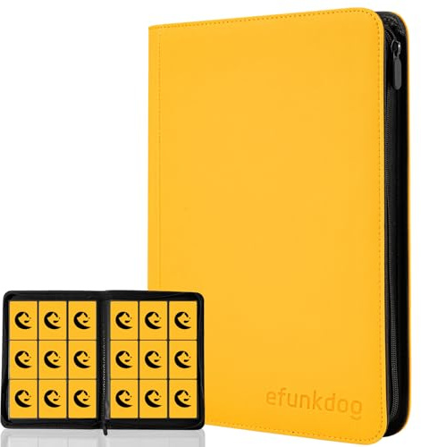 efunkdog album cartas, Álbumes para cartas coleccionables Cubierta de PU con cremallera, 360 Tarjetas, 20 Páginas, Carpeta de cartas para TCG (Amarillo)