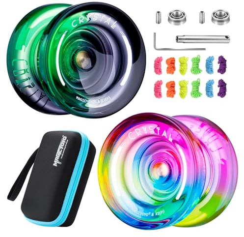 MAGICYOYO Responsive Yoyo Pack of 2, Crystal Yoyo K2 for Nice Gift | Dual Purpose Yo Yo with Unresponsive Mode, Trick Yo-Yo for Kids and Beginners, with 12 Strings, Bearing Kit, Case