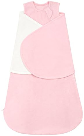 ZIGJOY Baby Swaddle Sleeping Bag 1.5 Tog Winter Fleece Newborn Swaddle Blanket Wrap 6-12 Months Adjustable Sleep Sack for New Born Boys Girls Essentials, Pink