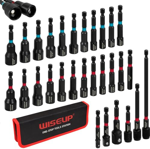 WISEUP 29PCS Magnetic Nut Driver Set，Impact Drill Driver Bit Set