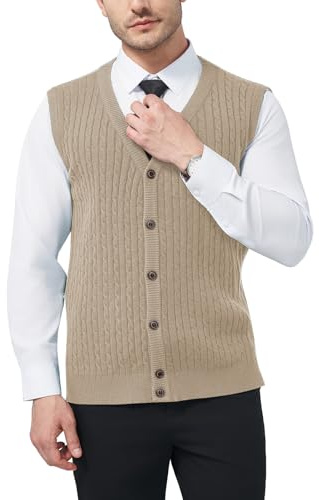 KUYIGO Men's V Neck Jumpers Knitted Gilets Vest with Buttons Knitwear Tank Top Sleeveless Cardigan for Gentleman S-XXL