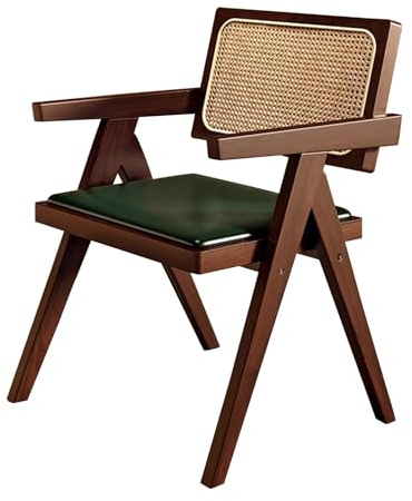 Guyifuny Farmhouse Kitchen Armchairs, Faux Leather Dining Chairs with Wooden Frame Upholstered Seat for Kitchen and Dining Room,Walnut Green