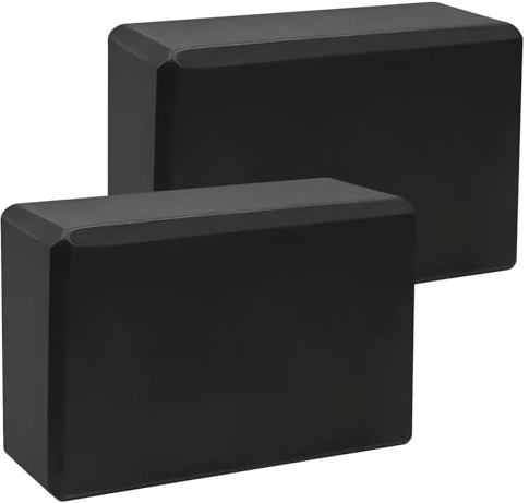 Juego de 2 bloques de yoga - Bloques de espuma EVA de alta densidad antideslizantes ligeros para pilates, meditación y estiramiento profundo, accesorios de gimnasio (negro)