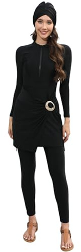 Maillot de bain musulman pour femme : Burkini à manches longues 3 pièces avec nœud sur le devant, hijab, couverture complète, maillot de bain modeste, maillot de bain rashguard – maillot de bain