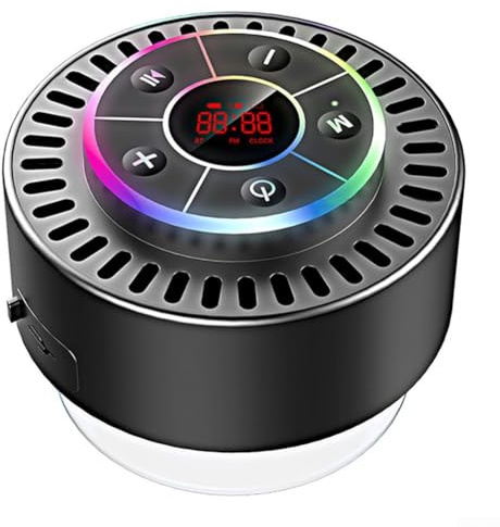 Altoparlante per doccia con ventosa, impermeabile IPX7, altoparlante wireless portatile con radio FM, display a LED e microfono, suono stereo da 5 W, per bagno, spiaggia, piscina (nero)