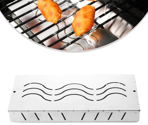 FUBESK Scatola per affumicatura in acciaio inox per barbecue all'aperto, trapezoidale per barbecue, con fori per l'aria per griglia elettrica a gas, carbone, argento
