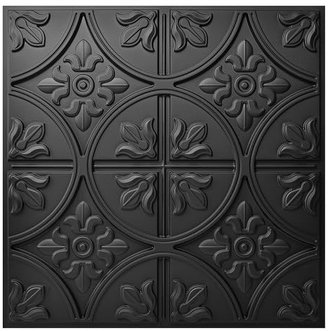 Art3d Pack of 12 Drop Ceiling Tiles 2x2, Glue-up Ceiling Panel, Suspended Ceilings Tiles Fancy Classic Style in Black