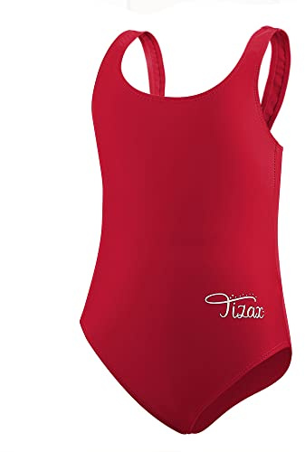 TIZAX Baddräkt i ett stycke för flickor, barn, racerback, sport, baddräkt, röd, 6 år