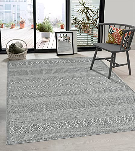 the carpet Calgary - robuster Outdoor Teppich, Flachgewebe, modernes Design, ideal für Küche und Esszimmer, Vintage-Optik, Boho-Style, auch für den Außenbereich, Grau-Uni, 140 x 200 cm