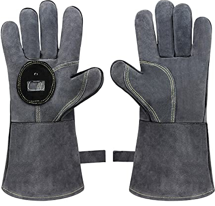 Grillhandschuhe Hitzebeständig Gefüttert Leder und Korkenzieher Merkmale feuerfest flammhemmende Schweißhandschuhe Kaminhandschuhe ofenhandschuh