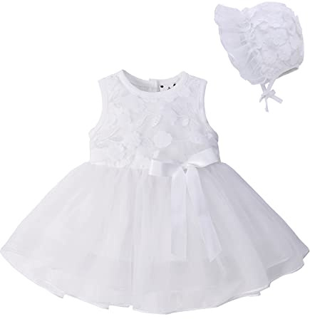 famuka Abiti da Bambina Abito da Battesimo Abito da Sposa Abiti da Battesimo di Compleanno per Matrimoni Principessa (3 Mesi, Bianco)
