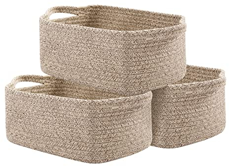 OIAHOMY Baumwollseilkörbe, gewebte Aufbewahrungskörbe für Kinderzimmer, rechteckige Körbe mit Griffen, 3 Stück, Braun