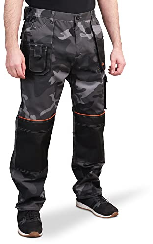 ART.MAS Grey Camou Combat Trousers, Men’s Cargo Pants, Camouflage Workwear, Triple Stitched Cordura Reinforcing Stress, Knee Pads Pocket (32/34, with kneepads)