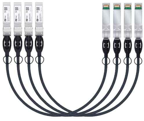 H!Fiber.com 4 Stück, 10Gb/s SFP+ DAC Kabel, 0.5-Meter (1.6 ft), 10GBase-CU Passiv Direct Kupfer Twinax SFP+ Kabel für Cisco SFP-H10GB-CU0.5M, Ubiquiti, Netgear, and Other Open Switches and NIC