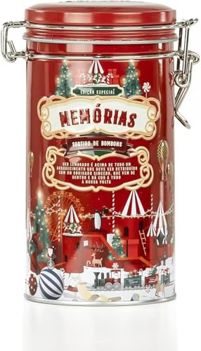 Lata de Bombones Recuerdos de Portugal - 100 g - Surtido de Bombones de Chocolate de 2 Tipos - Rellenos de Crema de Avellana y Rellenos de Leche - Producto Gourmet de Origen Portugués