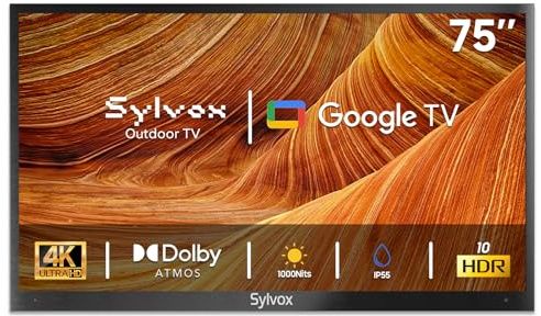 SYLVOX Outdoor TV, 75 Inch Smart TV 4K UHD 1000 Nit Brightness, Waterproof Outdoor Television for Partial Sun, Ideal for Patio Backyard, Works with Google Assistant, Screen Cast (Deck Pro 2.0)