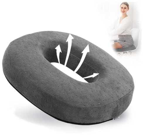 LOMUG Orthopädisches Sitzkissen Grau, Hämorrhoiden Sitzkissen Memory Foam Stuhlkissen, Orthopädisches Sitzkissen Rund, Sitzring Steißbein Entlastung Donut Kissen für Rollstuhl, Autositz, Sofa, Büro