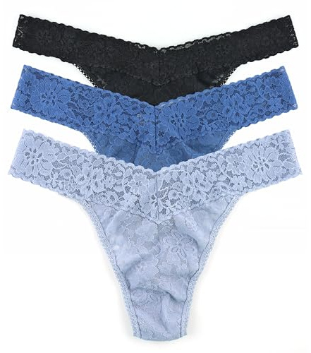 hanky panky Daily Lace Original Rise Thong - sous-Vêtements en Dentelle Extensible pour Femmes, 3 Pièces, Taille Haute en Coton et Nylon, Taille Unique