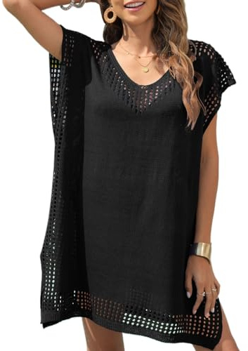Cozyan Cache Maillot de Bain Femme Robe de Plage Crochet Sarongs en Crochet Été Plage Robe de Plage Femme Ete Chemisiers Chic Elegant Maillots de Bain Cache-Maillots Poncho