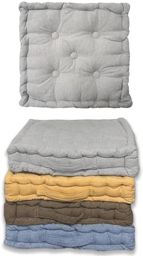 Home Tresor Cuscini per Sedie, Divano, Cuscino Lounge Arredamento da Giardino, Cuscino Trapuntato da Pavimento per Interno ed Esterno Cm. 40x40x8 - Light Grey, Set 2 Pezzi