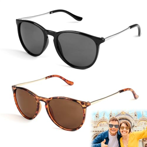 Caybats Damen Sonnenbrille Polarisiert - Retro Runde Vintage Sunglasses mit UV400 Schutz, Trendige Sonnenbrillen für Frauen Herren in Sommer und Winter, Ideal für Fahren und Reisen
