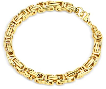 DJADEE Herren Armband, 24 Karat vergoldet, Edelstahl, wasserfest, hypoallergen, 5,6 mm Byzantiner, Königsarmband (5 mm x 21 cm)