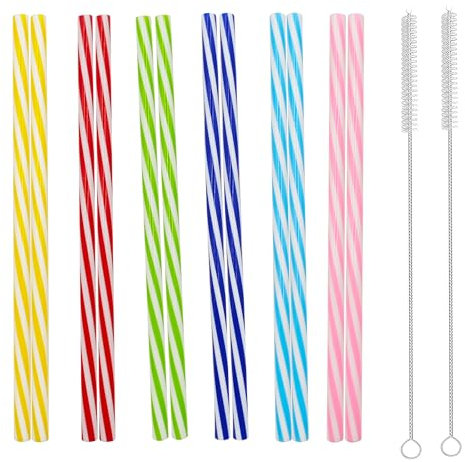 72Pcs Reusable Hard Plastic Drinking Straw, Drinking Straw Biodegradable Recyclable, Thick Plastic Drinking Straws with 2 Cleaning Brush, Eco-Friendly Rainbow Plastic Straws for Parties (6 Colors)