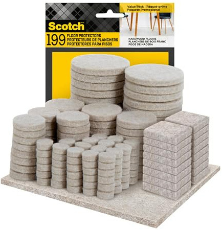 Scotch Felt Pads 199 PCS Beige, Felt Furniture Pads for Protecting Hardwood Floors, Round, Assorted Sizes Value Pack, Self-Stick Design, Protecting from Nicks, dents and Scratches (FP845-199NA)