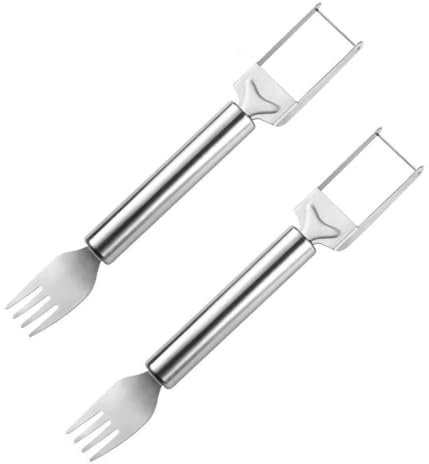 JEXOWIQ Tagliafrutta - 2 pcs taglierina a forchetta 2 in 1, affettatrici per meloni e angurie, per anguria, per melone, in acciaio inox, per cucina, festa di famiglia, campeggio